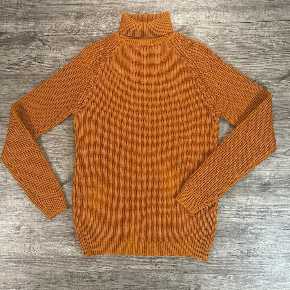 NWT Zara Autumn Orange Mustard Rust Tight-Knit Pullover Turtleneck Sweater Sz Md